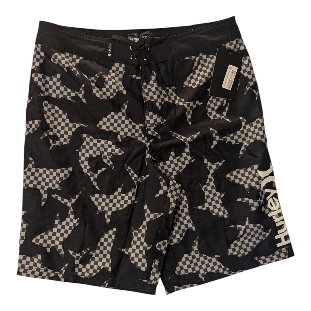 BBC-3 Boys Size 16/28 Hurley Swim Trunks‎ Swimsuit Board Shorts Black Sharks